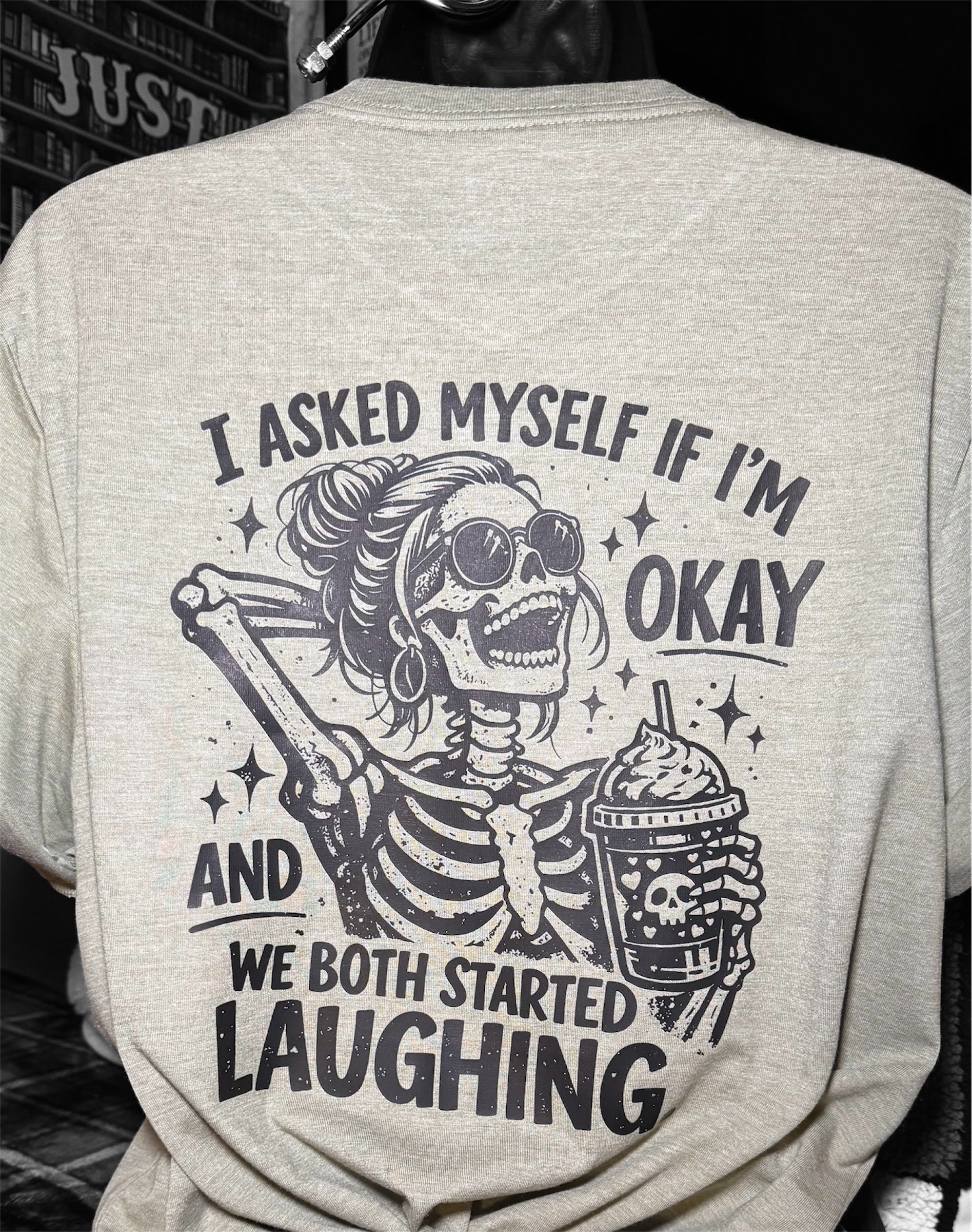 I asked myself if I'm ok" Funny V-neck t-shirt/ mental health humor tee