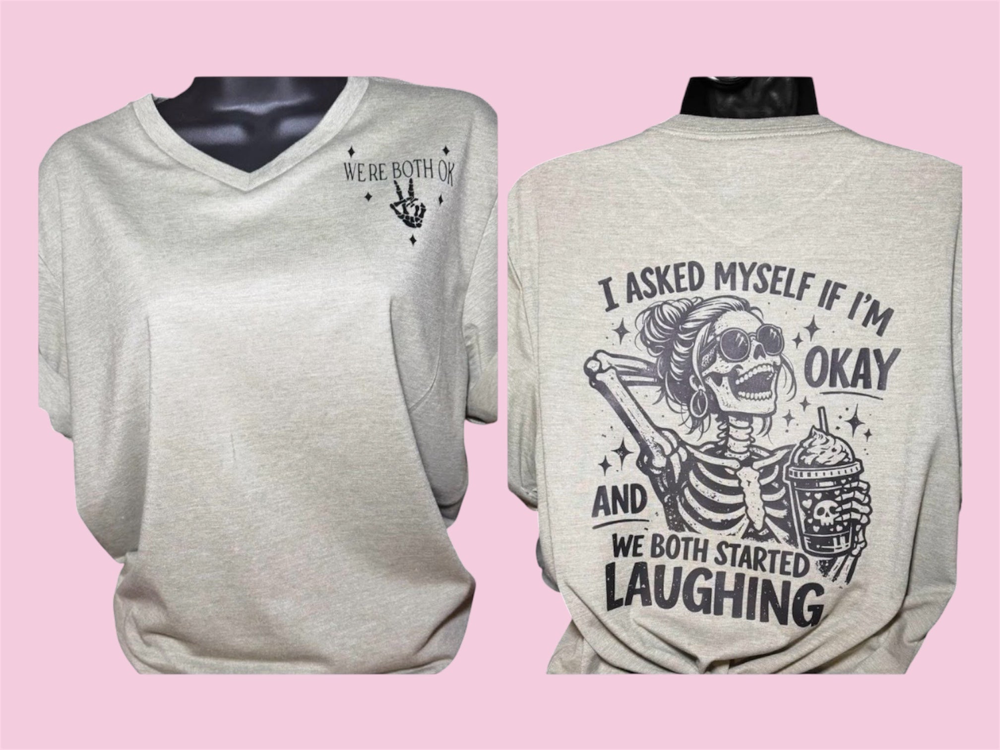 I asked myself if I'm ok" Funny V-neck t-shirt/ mental health humor tee